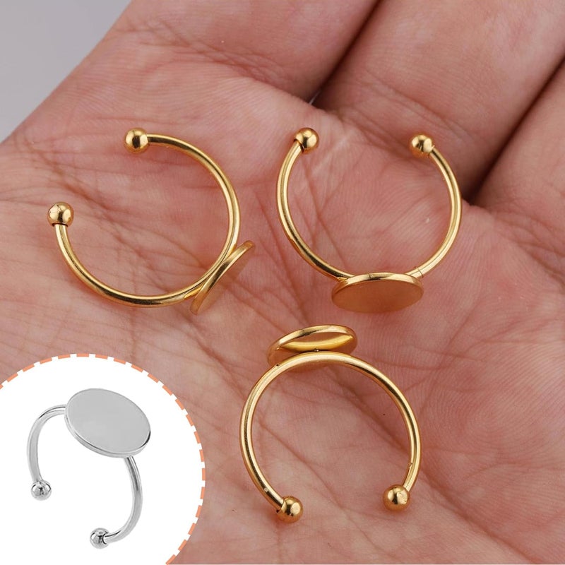 MaehSab 30 Pcs Blank Rings - Stainless Steel Adjustable Pad Ring Base, Flat Blank Ring Base Tray for Jewelry Making DIY Crafts (Silver) - Image 3